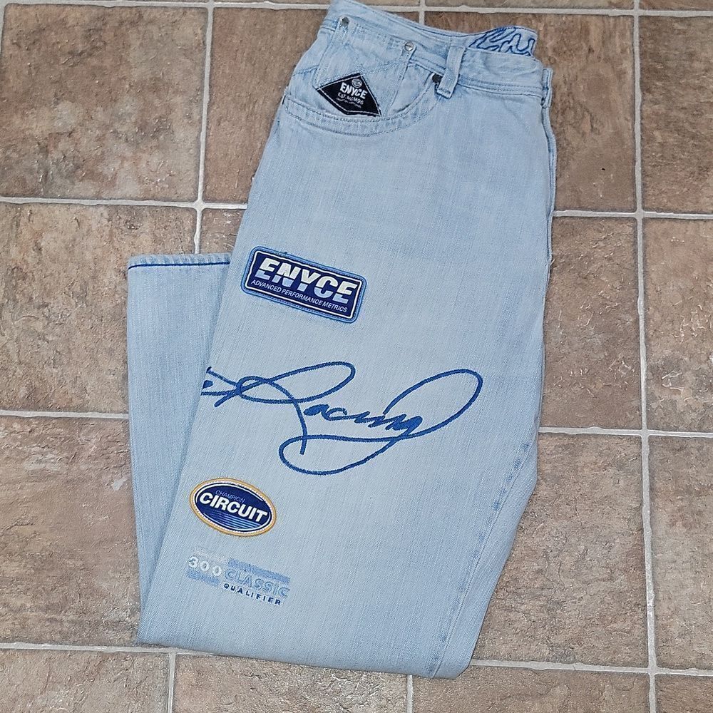Enyce Baggy Loose Y2K Lightwash Men's Racing Theme Jeans Size 38 x 32